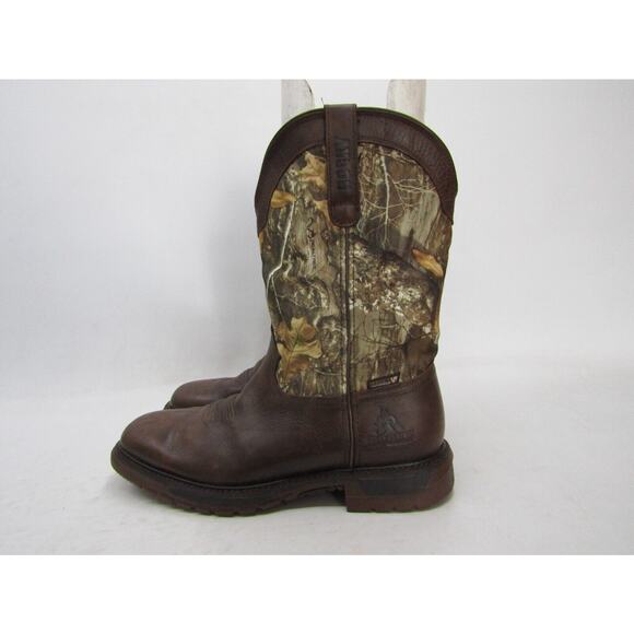 Rocky Mens Size 11.5 M Tree Camo Brown Leather Cowboy Western Boots